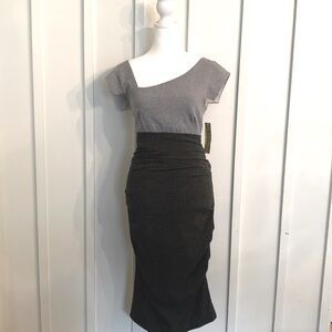 NWT Nicole Miller Studio One Asymmetrical Body Con dress black grey